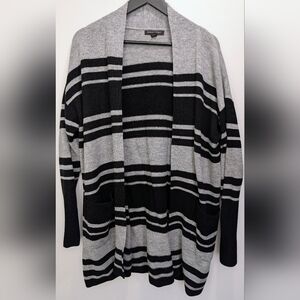 Banana Republic Factory Striped Open-Front Cardigan Sweater Black and Gray Great